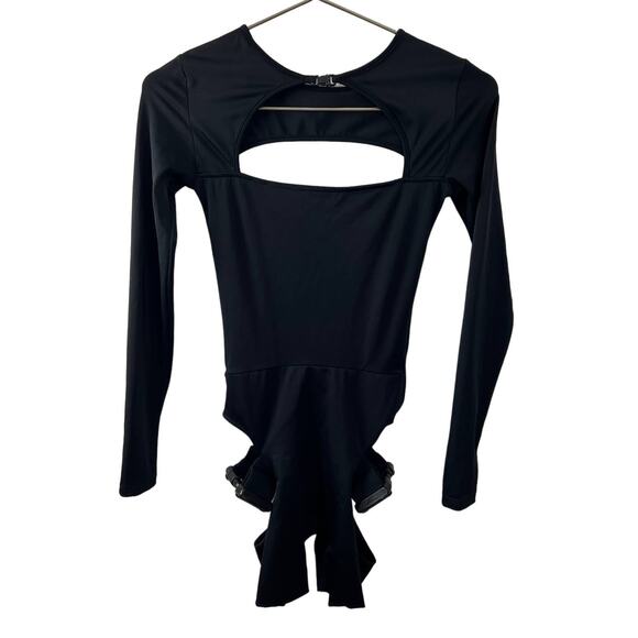 Lipt the Label Festival Black Long Sleeve Round Neck Cut Out Buckle Bodysuit XS - Picture 3 of 6